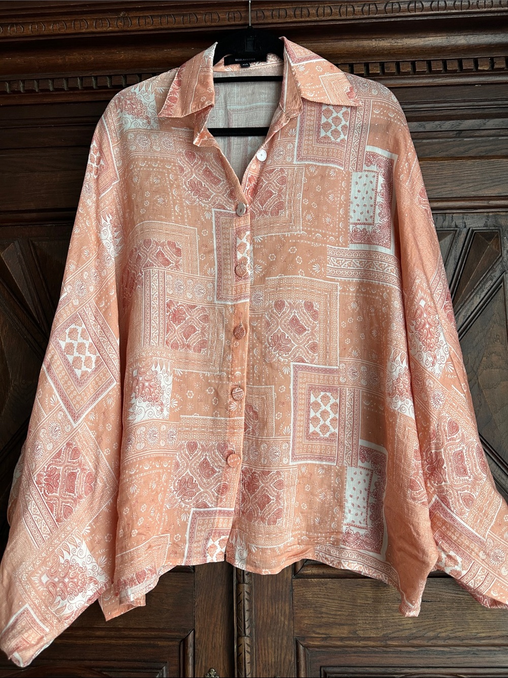 Beulah Coral and Cream Paisley Button-Up